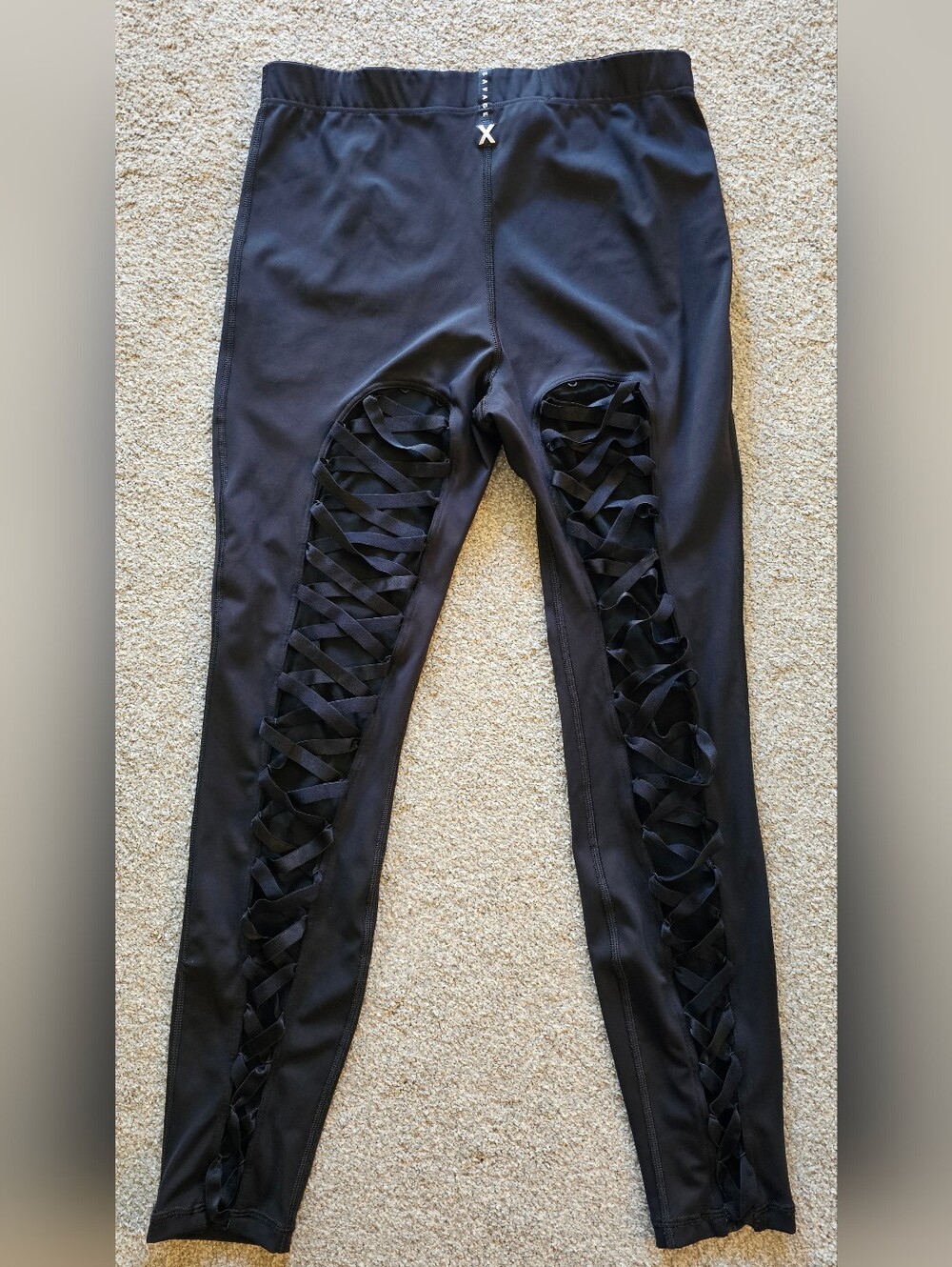Savage X Fenty Black Lace-Up Leggings with Side Lattice